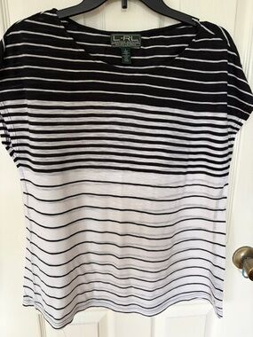 Lauren Ralph Lauren Black and White Striped Short Sleeve Top